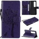 For Xiaomi Mi 10 Ultra Tree & Cat Pattern Pressed Printing Horizontal Flip PU Leather Case with Holder & Card Slots & Wallet & Lanyard(Purple) - 1