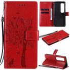 For Xiaomi Mi 10 Ultra Tree & Cat Pattern Pressed Printing Horizontal Flip PU Leather Case with Holder & Card Slots & Wallet & Lanyard(Red) - 1