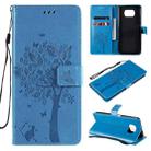 For Xiaomi Poco X3 NFC Tree & Cat Pattern Pressed Printing Horizontal Flip PU Leather Case with Holder & Card Slots & Wallet & Lanyard(Blue) - 1