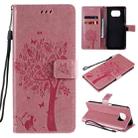 For Xiaomi Poco X3 NFC Tree & Cat Pattern Pressed Printing Horizontal Flip PU Leather Case with Holder & Card Slots & Wallet & Lanyard(Pink) - 1