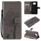 For Xiaomi Poco X3 NFC Tree & Cat Pattern Pressed Printing Horizontal Flip PU Leather Case with Holder & Card Slots & Wallet & Lanyard(Gray) - 1