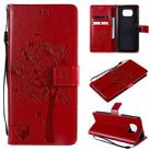 For Xiaomi Poco X3 NFC Tree & Cat Pattern Pressed Printing Horizontal Flip PU Leather Case with Holder & Card Slots & Wallet & Lanyard(Red) - 1