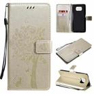 For Xiaomi Poco X3 NFC Tree & Cat Pattern Pressed Printing Horizontal Flip PU Leather Case with Holder & Card Slots & Wallet & Lanyard(Gold) - 1