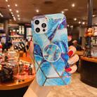 For iPhone 11 Pro Splicing Marble Pattern Gilding TPU Protective Case with Foldable Holder (Blue) - 1