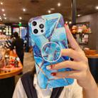 For iPhone 11 Pro Max Splicing Marble Pattern Gilding TPU Protective Case with Foldable Holder (Blue) - 1