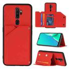 For OPPO A9 2020 Skin Feel PU + TPU + PC Back Cover Shockproof Case with Card Slots & Holder & Photo Frame(Red) - 1