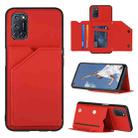 For OPPO A52 & A72 & A92 Skin Feel PU + TPU + PC Back Cover Shockproof Case with Card Slots & Holder & Photo Frame(Red) - 1