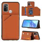 For OPPO A53 Skin Feel PU + TPU + PC Back Cover Shockproof Case with Card Slots & Holder & Photo Frame(Brown) - 1