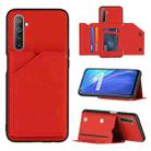 For OPPO Realme 6 Skin Feel PU + TPU + PC Back Cover Shockproof Case with Card Slots & Holder & Photo Frame(Red) - 1