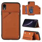 For iPhone XR Skin Feel PU + TPU + PC Back Cover Shockproof Case with Card Slots & Holder & Photo Frame(Brown) - 1