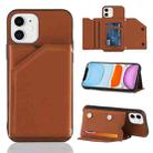 For iPhone 11 Skin Feel PU + TPU + PC Back Cover Shockproof Case with Card Slots & Holder & Photo Frame (Brown) - 1