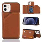 For iPhone 12 mini Skin Feel PU + TPU + PC Back Cover Shockproof Case with Card Slots & Holder & Photo Frame (Brown) - 1
