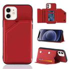 For iPhone 12 mini Skin Feel PU + TPU + PC Back Cover Shockproof Case with Card Slots & Holder & Photo Frame (Red) - 1