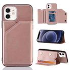 For iPhone 12 mini Skin Feel PU + TPU + PC Back Cover Shockproof Case with Card Slots & Holder & Photo Frame (Rose Gold) - 1