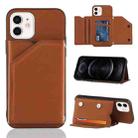 For iPhone 12 / 12 Pro Skin Feel PU + TPU + PC Back Cover Shockproof Case with Card Slots & Holder & Photo Frame(Brown) - 1