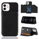 For iPhone 12 / 12 Pro Skin Feel PU + TPU + PC Back Cover Shockproof Case with Card Slots & Holder & Photo Frame(Black) - 1