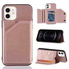 For iPhone 12 / 12 Pro Skin Feel PU + TPU + PC Back Cover Shockproof Case with Card Slots & Holder & Photo Frame(Rose Gold) - 1