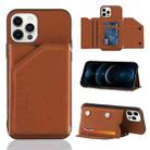 For iPhone 12 Pro Max Skin Feel PU + TPU + PC Back Cover Shockproof Case with Card Slots & Holder & Photo Frame(Brown) - 1