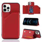 For iPhone 12 Pro Max Skin Feel PU + TPU + PC Back Cover Shockproof Case with Card Slots & Holder & Photo Frame(Red) - 1