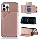 For iPhone 12 Pro Max Skin Feel PU + TPU + PC Back Cover Shockproof Case with Card Slots & Holder & Photo Frame(Rose Gold) - 1