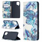 For Samsung Galaxy A12 Colored Drawing Pattern Invisible Magnetic Horizontal Flip PU Leather Case with Holder & Card Slots & Wallet(Blue Leaf) - 1