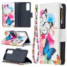 For Huawei P smart 2021 / Y7a Colored Drawing Pattern Zipper Horizontal Flip Leather Case with Holder & Card Slots & Wallet(Two Butterflies) - 1