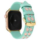 For Apple Watch Series 7 41mm / 6 & SE & 5 & 4 40mm / 3 & 2 & 1 38mm Woven Pattern Genuine Leather Strap(Green Pink) - 1