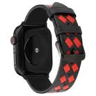 For Apple Watch Series 7 45mm / 6 & SE & 5 & 4 44mm / 3 & 2 & 1 42mm Woven Pattern Genuine Leather Strap(Black Red) - 1