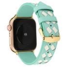 For Apple Watch Ultra 49mm&Watch Ultra 2 49mm / Series 9&8&7 45mm / SE 3&SE 2&6&SE&5&4 44mm / 3&2&1 42mm Woven Pattern Genuine Leather Strap(Green White) - 1