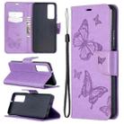 For Huawei P smart 2021 / Y7a Two Butterflies Embossing Pattern Horizontal Flip Leather Case with Holder & Card Slot & Wallet & Lanyard(Purple) - 1