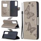 For Huawei P smart 2021 / Y7a Two Butterflies Embossing Pattern Horizontal Flip Leather Case with Holder & Card Slot & Wallet & Lanyard(Grey) - 1