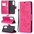 For Huawei P smart 2021 / Y7a Two Butterflies Embossing Pattern Horizontal Flip Leather Case with Holder & Card Slot & Wallet & Lanyard(Rose Red) - 1