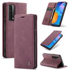 For Huawei P Smart 2021 CaseMe-013 Multifunctional Retro Frosted Horizontal Flip Leather Case with Card Slot & Holder & Wallet(Wine Red) - 1