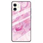 For iPhone 12 mini Fashion Marble Tempered Glass Protective Case (Rose Red) - 1