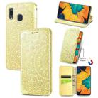 For Samsung Galaxy A20 / A30 Blooming Mandala Embossed Pattern Magnetic Horizontal Flip Leather Case with Holder & Card Slots & Wallet(Yellow) - 1