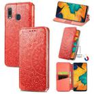 For Samsung Galaxy A20 / A30 Blooming Mandala Embossed Pattern Magnetic Horizontal Flip Leather Case with Holder & Card Slots & Wallet(Red) - 1