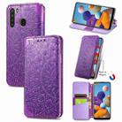 For Samsung Galaxy A21 Blooming Mandala Embossed Pattern Magnetic Horizontal Flip Leather Case with Holder & Card Slots & Wallet(Purple) - 1