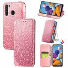 For Samsung Galaxy A21 Blooming Mandala Embossed Pattern Magnetic Horizontal Flip Leather Case with Holder & Card Slots & Wallet(Pink) - 1