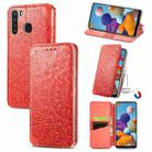 For Samsung Galaxy A21 Blooming Mandala Embossed Pattern Magnetic Horizontal Flip Leather Case with Holder & Card Slots & Wallet(Red) - 1