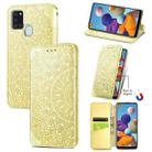 For Samsung Galaxy A21s Blooming Mandala Embossed Pattern Magnetic Horizontal Flip Leather Case with Holder & Card Slots & Wallet(Yellow) - 1