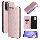 For Xiaomi Redmi Note 9 4G Carbon Fiber Texture Horizontal Flip TPU + PC + PU Leather Case with Card Slot(Pink) - 1