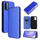 For Xiaomi Redmi Note 9 4G Carbon Fiber Texture Horizontal Flip TPU + PC + PU Leather Case with Card Slot(Blue) - 1