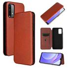 For Xiaomi Redmi Note 9 4G Carbon Fiber Texture Horizontal Flip TPU + PC + PU Leather Case with Card Slot(Brown) - 1
