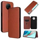 For Xiaomi Redmi Note 9 5G Carbon Fiber Texture Horizontal Flip TPU + PC + PU Leather Case with Card Slot(Brown) - 1