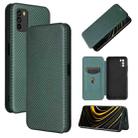 For Xiaomi Poco M3 Carbon Fiber Texture Horizontal Flip TPU + PC + PU Leather Case with Card Slot(Green) - 1