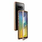 For Samsung Galaxy S10 Magnetic Metal Frame Double-sided Tempered Glass Case(Gold) - 1