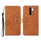 For Xiaomi Redmi 9 Ethnic Style Embossed Pattern Horizontal Flip Leather Case with Holder & Card Slots & Wallet & Lanyard(Brown) - 1