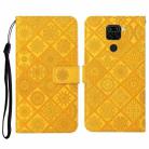 For Xiaomi Redmi Note 9 Ethnic Style Embossed Pattern Horizontal Flip Leather Case with Holder & Card Slots & Wallet & Lanyard(Yellow) - 1