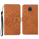 For Xiaomi Redmi Note 9 Pro Ethnic Style Embossed Pattern Horizontal Flip Leather Case with Holder & Card Slots & Wallet & Lanyard(Brown) - 1