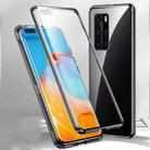 For Huawei P40 Magnetic Metal Frame Double-sided Tempered Glass Case(Bright Black) - 1